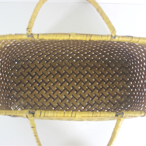 Vintage Split Bamboo Basket Market Tote Bag - Picture 4 of 11